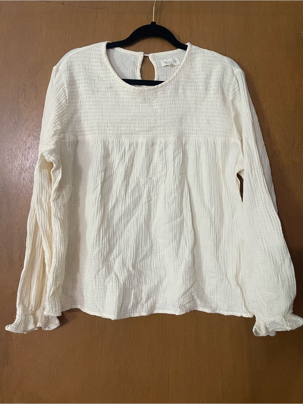 Roolee Cream Long-Sleeve Smocked Yoke Blouse